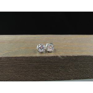 Sterling Silver Cubic Zirconia Clear Gemstone Stud Earrings Vintage Wedding